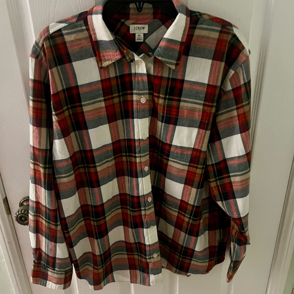 J. Crew Women’s  XL Multicolor Plaid Button-Up Shirt — 100% Cotton